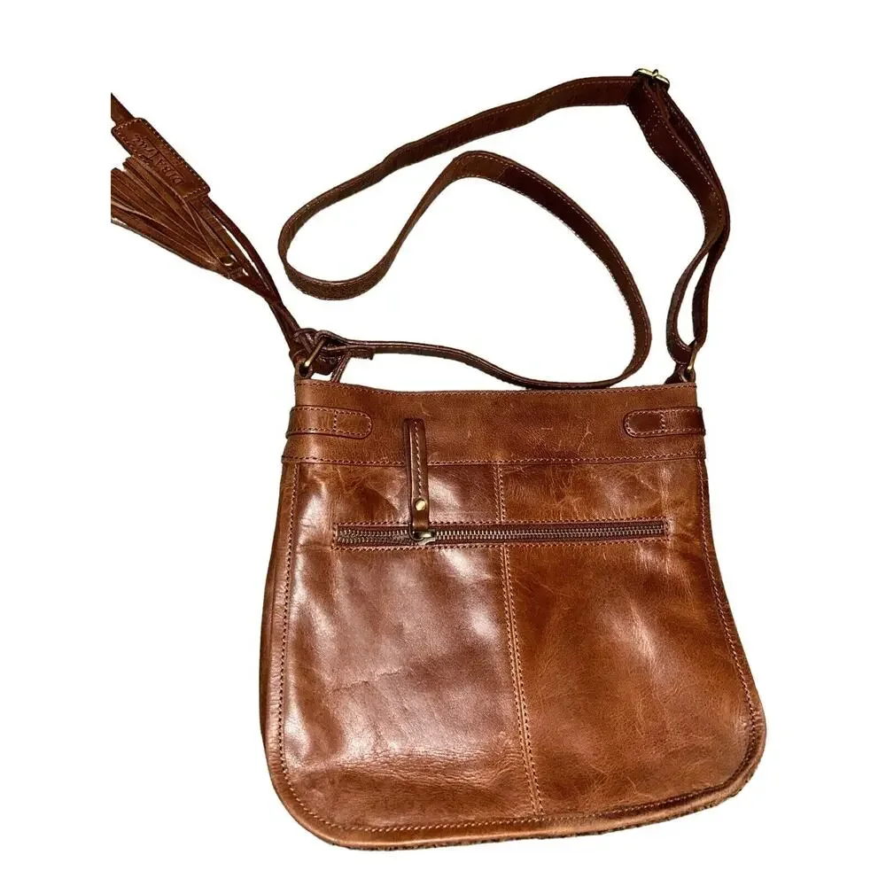 Diba True Women Brown Leather Zipper‎ Outer Pockets Crossbody Strap Shoulder Bag